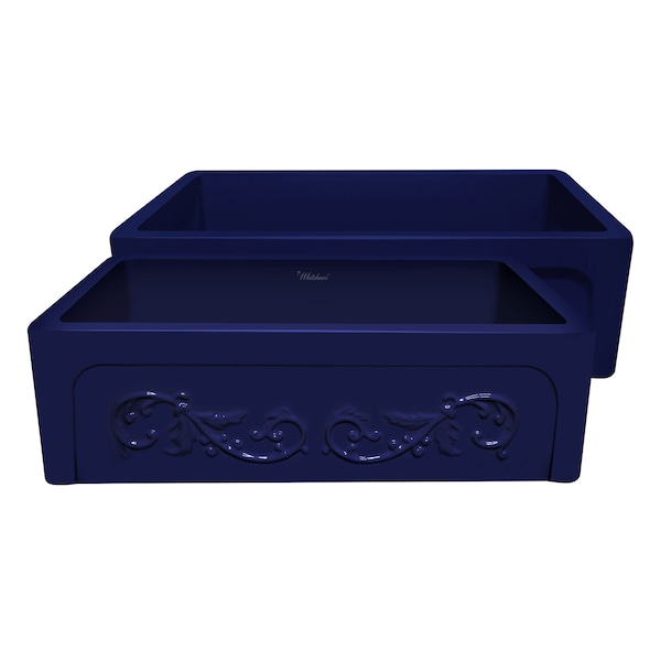 Whitehaus 33" Front Apron Sink W/ An Intricate Vine Design On One Side , Blu WHSIV3333-BLUE - main